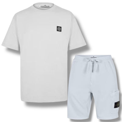 STONE ISLAND PATCH LOGO T-SHIRT & CARGO JERSEY SHORTS SET SKY BLUE