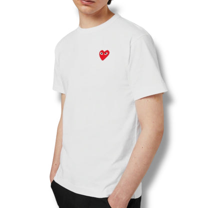 COMME DES GARÇONS SMALL HEART LOGO T-SHIRT WHITE - RED
