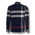 BURBERRY SOMERTON CHECK LONG SLEEVE SHIRT NAVY BLUE