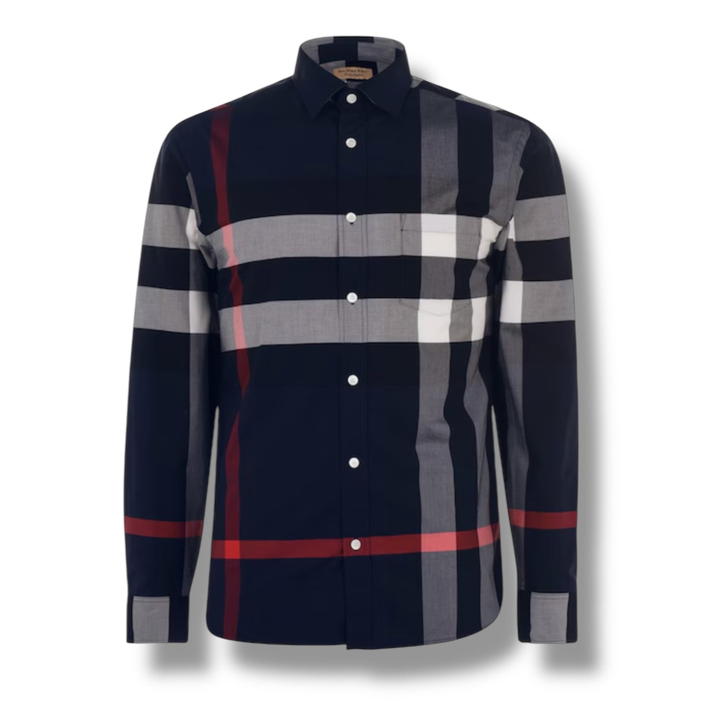 BURBERRY SOMERTON CHECK LONG SLEEVE SHIRT NAVY BLUE