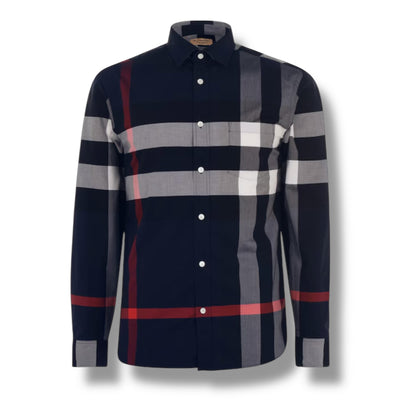 BURBERRY SOMERTON CHECK LONG SLEEVE SHIRT NAVY BLUE