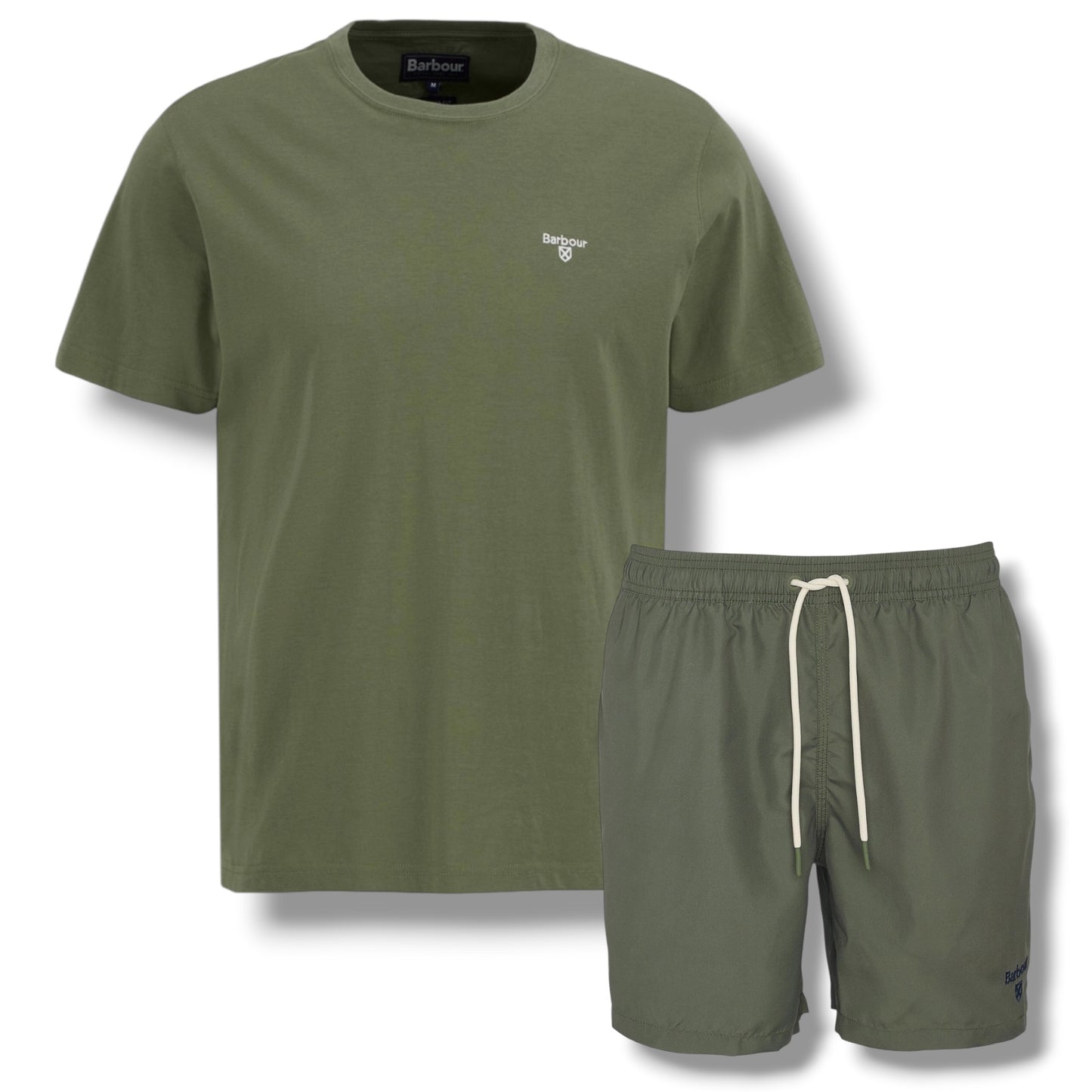 BARBOUR SMALL LOGO T-SHIRT & SWIM SHORTS SET OLIVE GREEN
