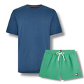 TOMMY HILFIGER SMALL LOGO T-SHIRT & SWIM SHORTS SET SEA BLUE & GREEN