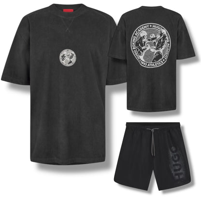 HUGO BOXING T-SHIRT & VERTI SPRAY LOGO SWIM SHORTS SET BLACK
