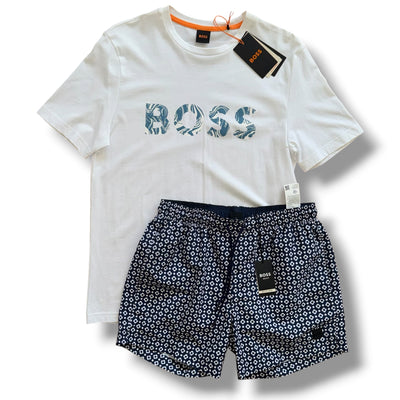 HUGO BOSS T-SHIRT & SWIM SHORTS SET WHITE *SALE*