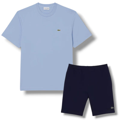 LACOSTE SMALL LOGO T-SHIRT & JERSEY SHORTS SET LIGHT BLUE & NAVY BLUE