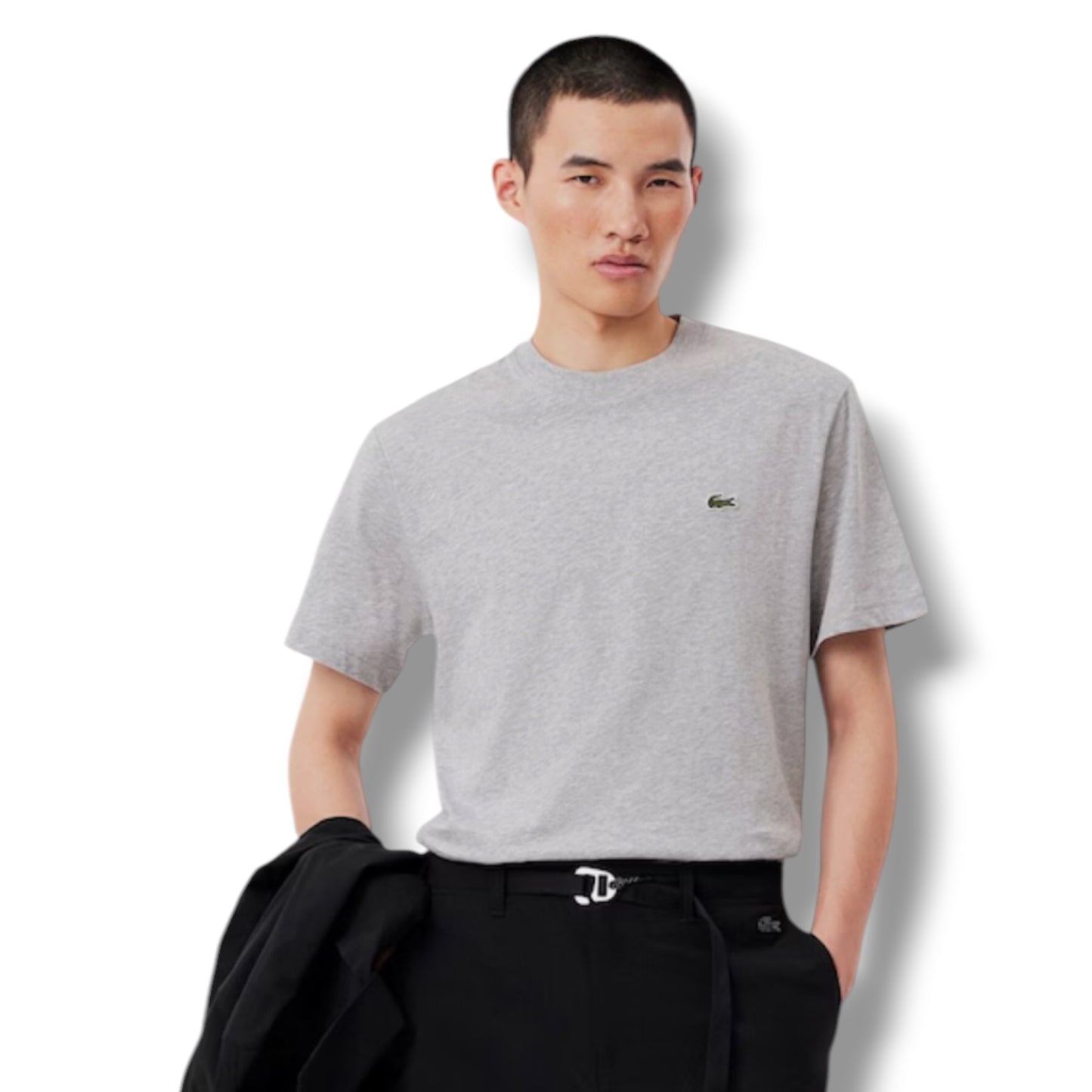 LACOSTE SMALL LOGO T-SHIRT & JERSEY SHORTS SET GREY & GREEN