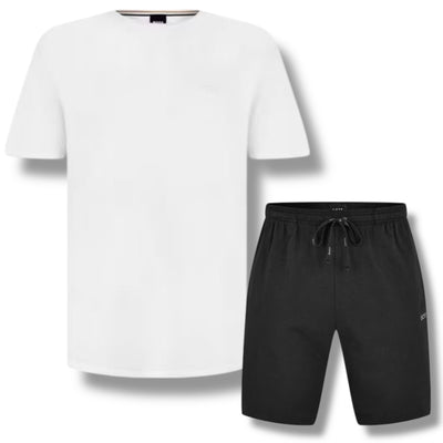 HUGO BOSS MIX JERSEY T-SHIRT & SHORTS SET WHITE & BLACK