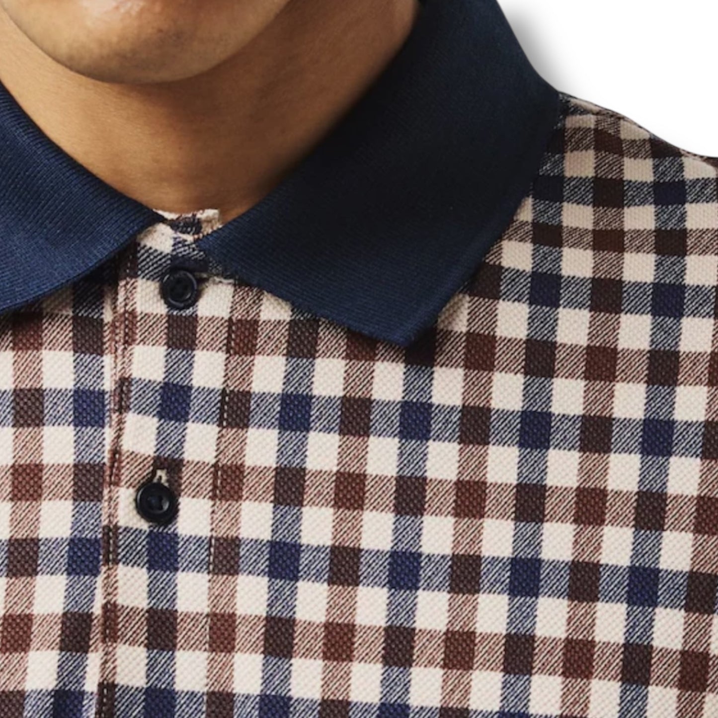 AQUASCUTUM SMALL CHECK POLO SHIRT BROWN - BEIGE