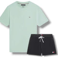 TOMMY HILFIGER SMALL LOGO T-SHIRT & SWIM SHORTS SET MINT GREEN & BLACK