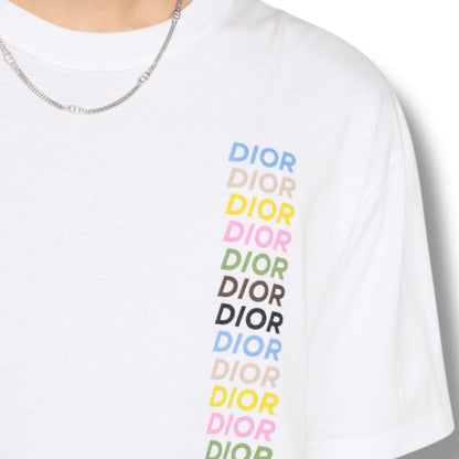 DIOR MULTI VERTICAL LOGO T SHIRT WHITE