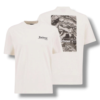 BARBOUR MAP BACK LOGO T-SHIRT & FLORAL SWIM SHORTS SET BEIGE & NAVY BLUE