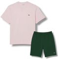 LACOSTE SMALL LOGO T-SHIRT & JERSEY SHORTS SET PINK & GREEN