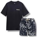 BARBOUR LIGHTHOUSE BACK LOGO T-SHIRT & FLORAL SWIM SHORTS SET NAVY BLUE