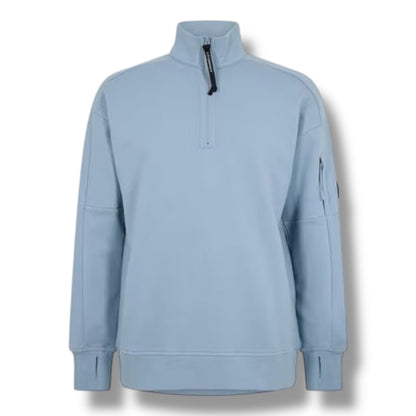 CP COMPANY LENS ARM 1/4 ZIP SWEATSHIRT SILVER BLUE