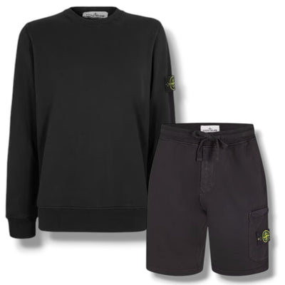 STONE ISLAND SWEATSHIRT & JERSEY SHORTS SET BLACK