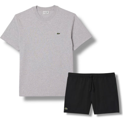 LACOSTE SMALL LOGO T-SHIRT & SWIM SHORTS SET GREY & BLACK