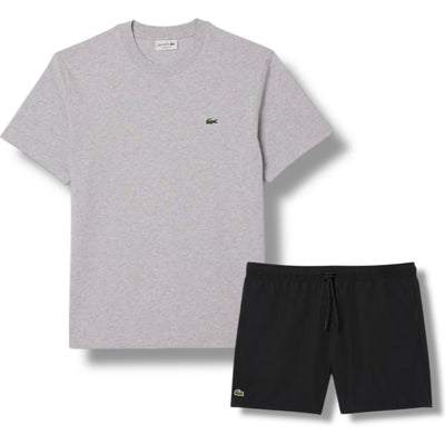 LACOSTE SMALL LOGO T-SHIRT & SWIM SHORTS SET GREY & BLACK
