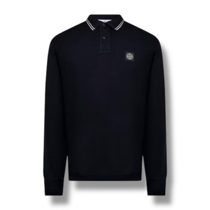 STONE ISLAND LONG SLEEVE PATCH LOGO POLO SHIRT NAVY BLUE