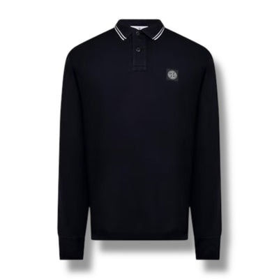 STONE ISLAND LONG SLEEVE PATCH LOGO POLO SHIRT NAVY BLUE