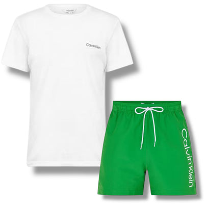 CALVIN KLEIN T-SHIRT & SWIM SHORTS SET WHITE & GREEN