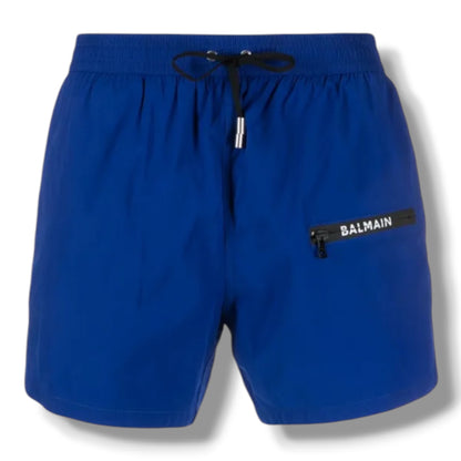 BALMAIN ZIP POCKET SWIM SHORTS BLUE