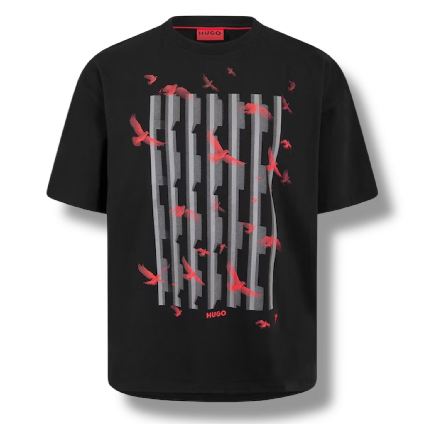 HUGO BIRD LOGO T-SHIRT & SMALL LOGO SWIM SHORTS SET BLACK