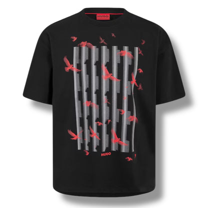 HUGO BIRD LOGO T-SHIRT & SMALL LOGO SWIM SHORTS SET BLACK