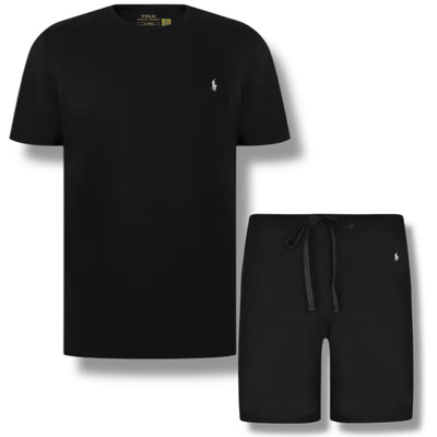 RALPH LAUREN LOGO T-SHIRT & JERSEY SHORTS SET BLACK