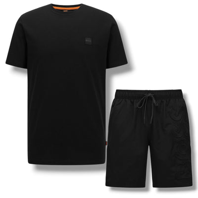 HUGO BOSS PATCH T-SHIRT & VERTI LOGO SWIM SHORTS BLACK