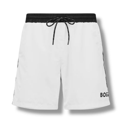 HUGO BOSS BIG LOGO T-SHIRT & SWIM SHORTS COMBO BLACK & WHITE