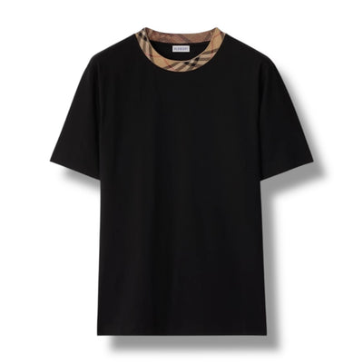 BURBERRY CHECK COLLAR T-SHIRT BLACK