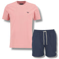 BARBOUR SMALL LOGO T-SHIRT &  SWIM SHORTS PINK & NAVY BLUE