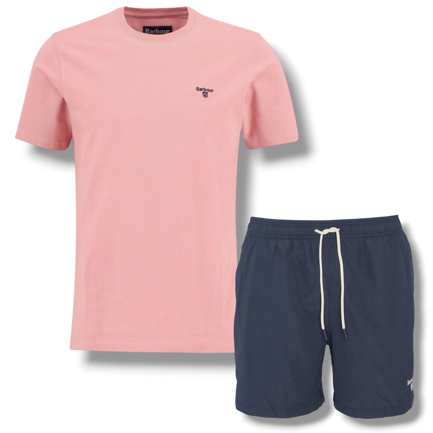 BARBOUR SMALL LOGO T-SHIRT &  SWIM SHORTS PINK & NAVY BLUE