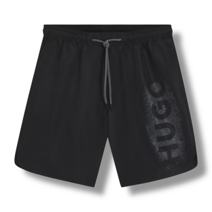 HUGO HUGOWOOD T-SHIRT & VERTI SPRAY LOGO SWIM SHORTS SET BLACK