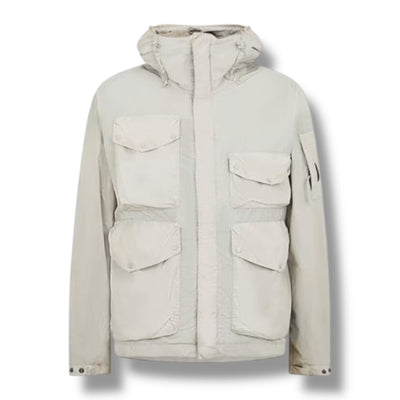 CP COMPANY HOODED GOOGLE JACKET DOVE GREY