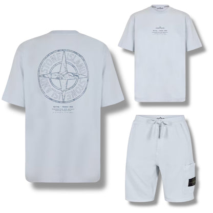 STONE ISLAND BACK LOGO T-SHIRT & CARGO JERSEY SHORTS SET SKY BLUE