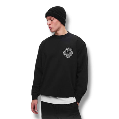 STONE ISLAND CREW NECK COMPASS BACK LOGO SWEATSHIRT BLACK