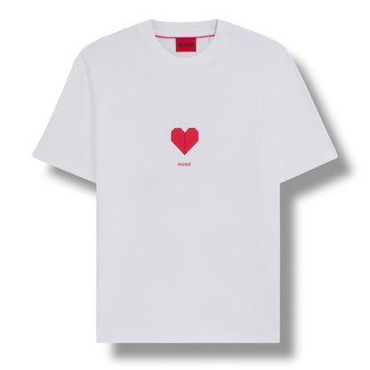 HUGO HEART LOGO T-SHIRT & VERTI SWIM SHORTS SET WHITE - RED & RED