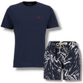 BARBOUR SMALL LOGO T-SHIRT & FLORAL SWIM SHORTS SET NAVY & NAVY BLUE