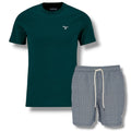 BARBOUR SMALL LOGO T-SHIRT & SHELL SWIM SHORTS BOTTLE GREEN & NAVY BLUE
