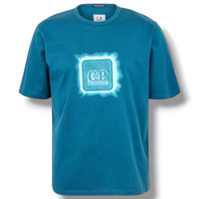 CP COMPANY METROPOLIS FRONT LIGHT BOX LOGO T-SHIRT BLUE
