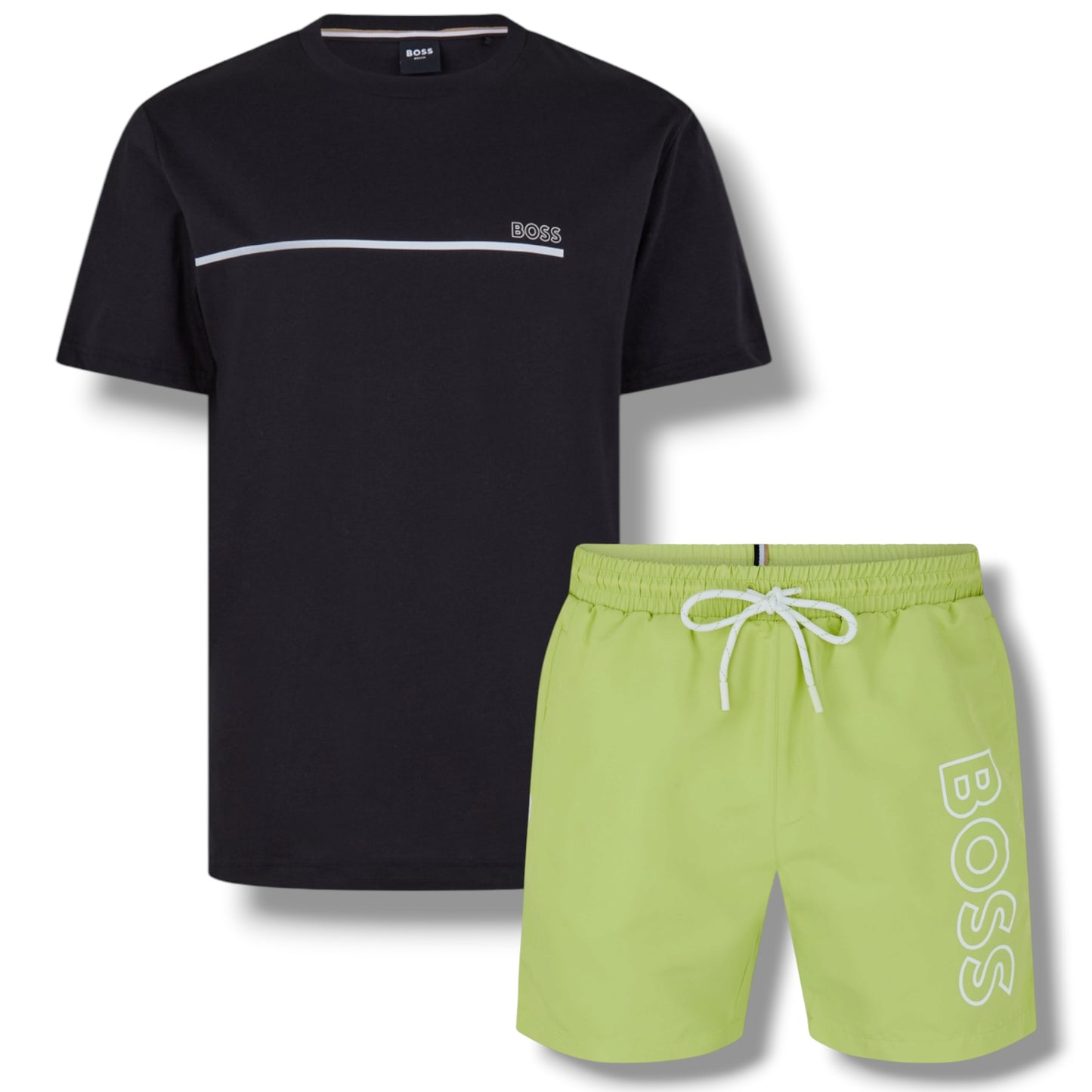 HUGO BOSS STORM T-SHIRT & SWIM SET BLACK & LIME GREEN