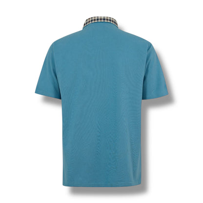 AQUASCUTUM CHECK COLLAR POLO SHIRT AVIO BLUE