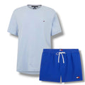 TOMMY HILFIGER SMALL LOGO T-SHIRT & SWIM SHORTS SET BREEZY BLUE & BLUE