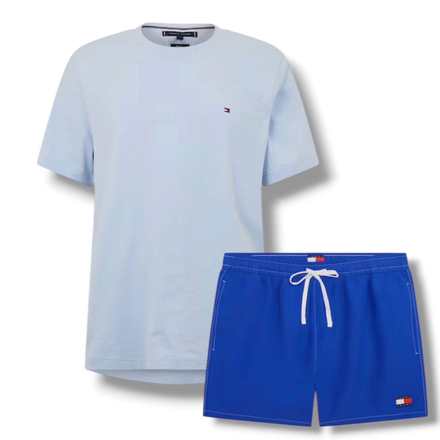 TOMMY HILFIGER SMALL LOGO T-SHIRT & SWIM SHORTS SET BREEZY BLUE & BLUE