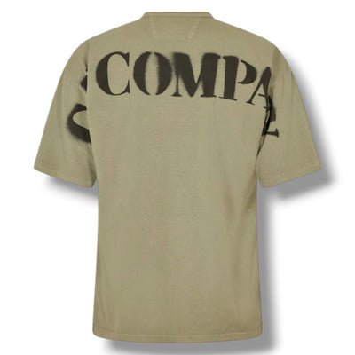 CP COMPANY BACK SHOULDER LOGO T-SHIRT KHAKI GREEN