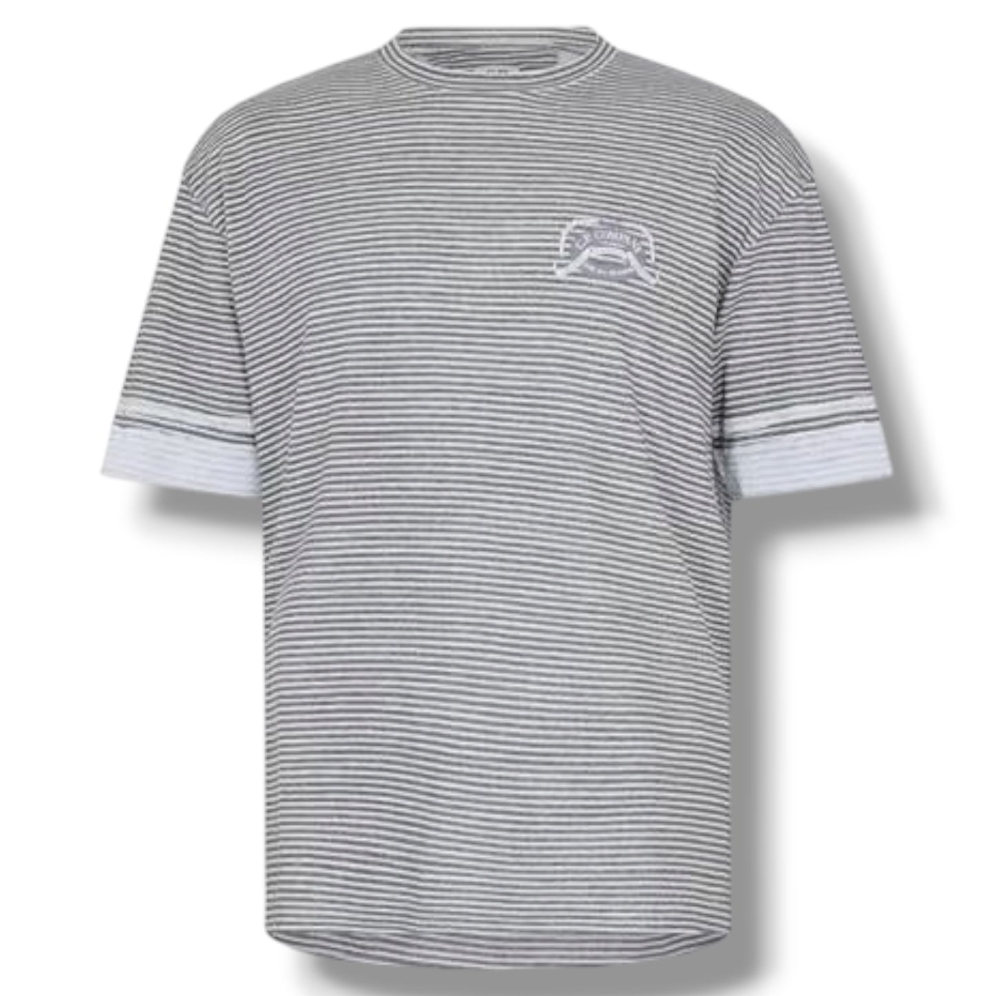 CP COMPANY THIN STRIPE T-SHIRT & SWIM SHORTS SET GUNMETAL GREY