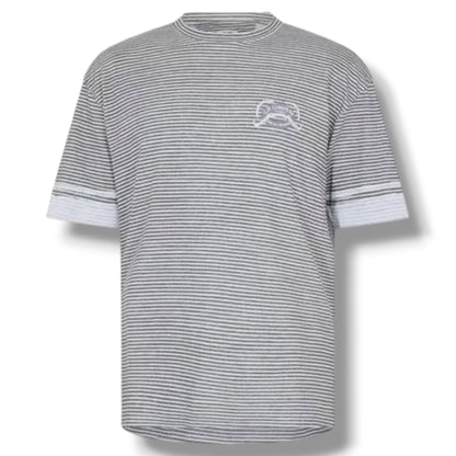 CP COMPANY THIN STRIPE T-SHIRT & SWIM SHORTS SET GUNMETAL GREY