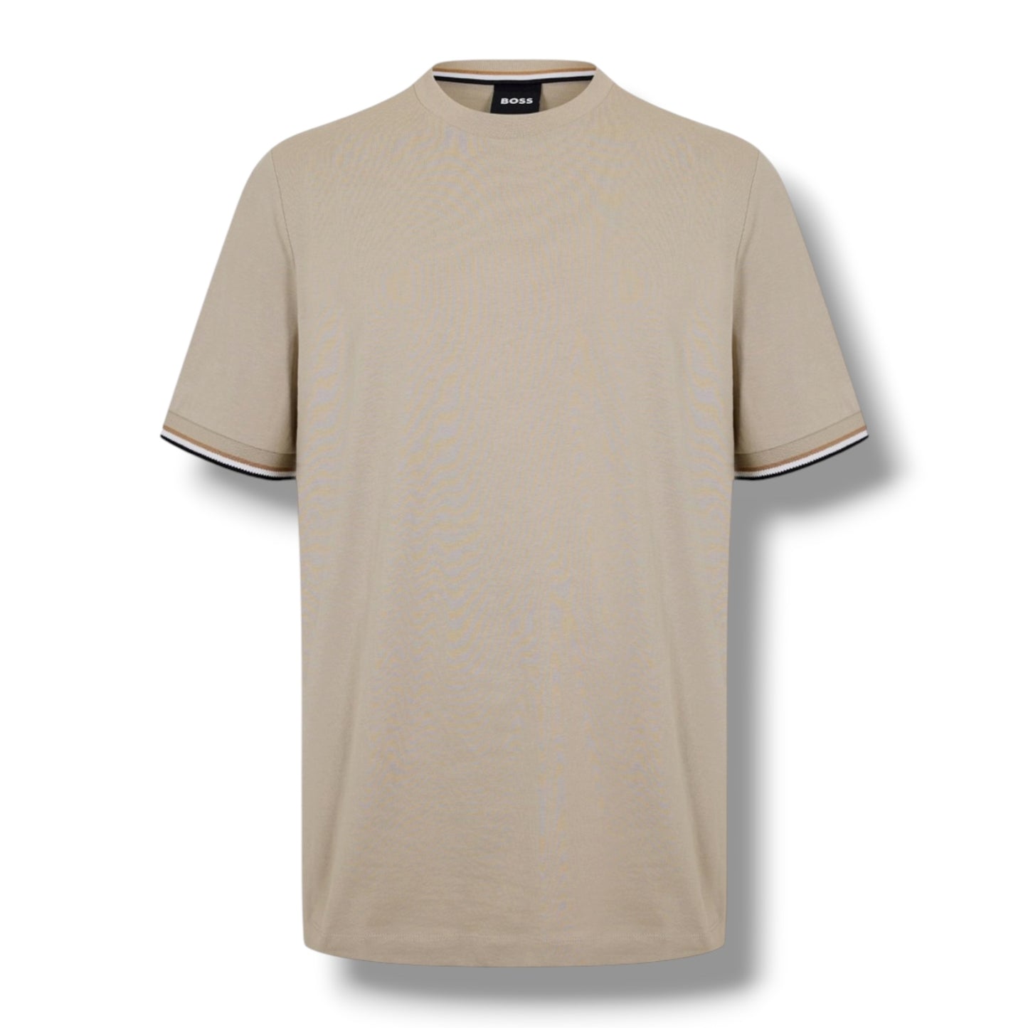 HUGO BOSS TRIM SLEEVE T-SHIRT & GEO SWIM SHORTS BEIGE & BROWN